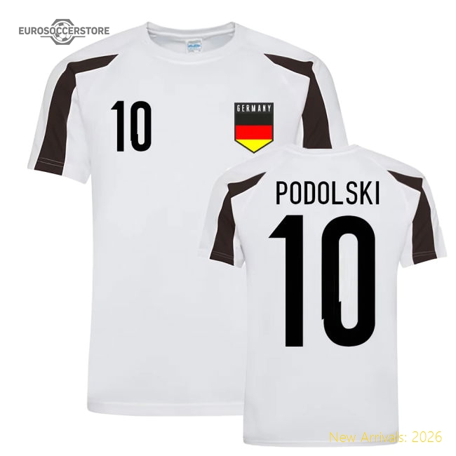 Lukas Podolski Germany Sports Training Jersey (White-Black)-The Soccer Shirt Hub