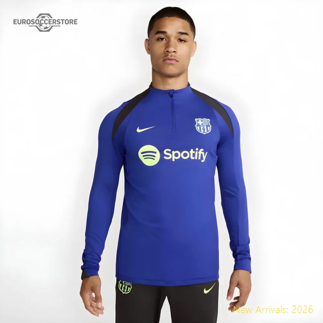 2024-2025 Barcelona Third Dri-FIT Drill Top (Blue/Lime)-The Soccer Shirt Hub