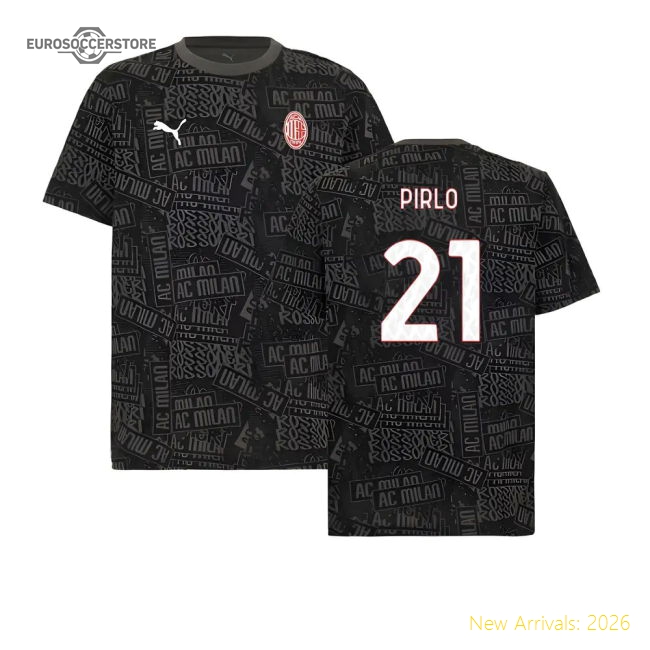 2025-2026 AC Milan ftblCulture Tee AOP (Black) (Pirlo 21)-The Soccer Shirt Hub