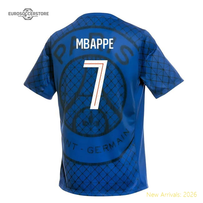 2025-2026 PSG Academy Pro Home Pre Match Shirt (Royal) (Mbappe 7)-The Soccer Shirt Hub