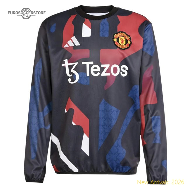 2024-2025 Man Utd Pre-Match Warm Up Top (Black)-The Soccer Shirt Hub