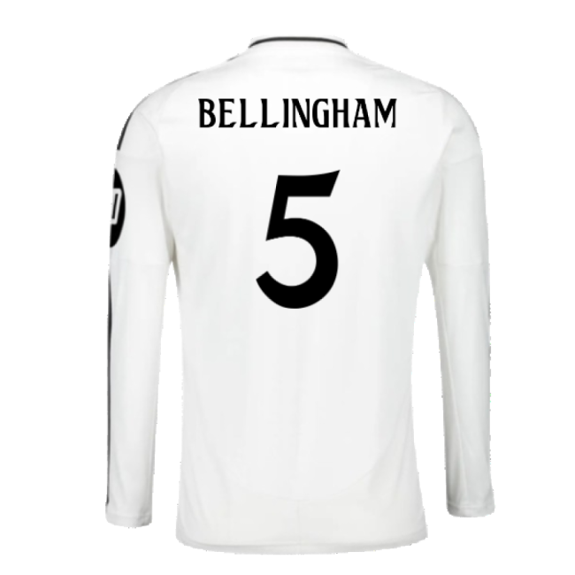 2024-2025 Real Madrid Long Sleeve Home Shirt (Bellingham 5)-The Soccer Shirt Hub