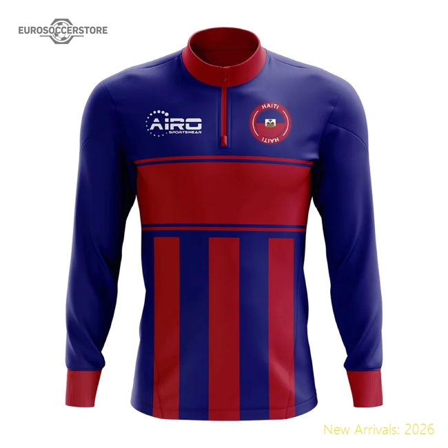 Haiti Concept Football Half Zip Midlayer Top (Blue-Red)-The Soccer Shirt Hub