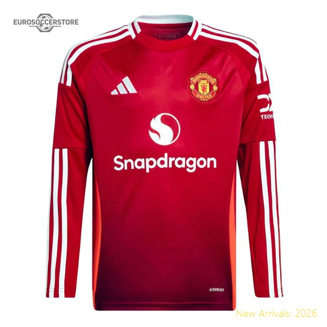 2024-2025 Man Utd Long Sleeve Home Shirt (Kids)-The Soccer Shirt Hub