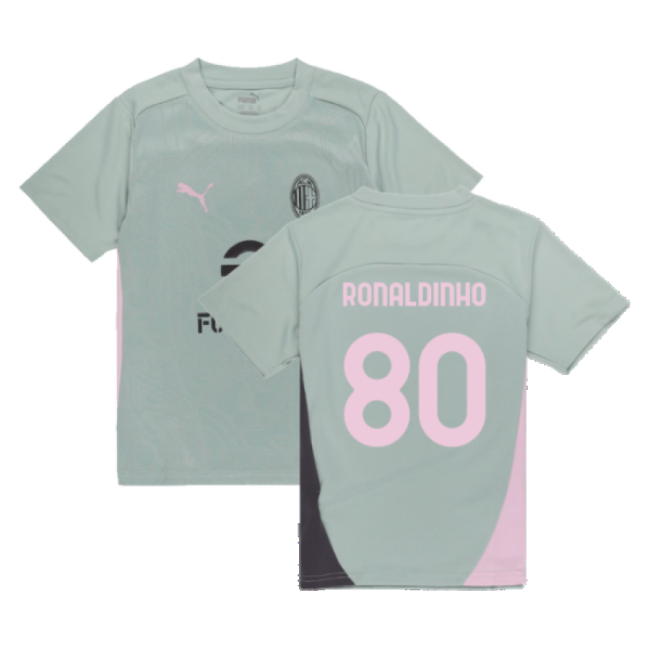 2024-2025 AC Milan Training Shirt (Green Fog) - Kids (Ronaldinho 80)-The Soccer Shirt Hub