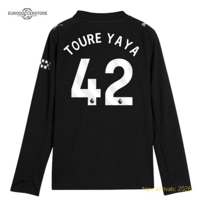 2025-2026 Man City Long Sleeve Away Shirt (Kids) (Toure Yaya 42)-The Soccer Shirt Hub
