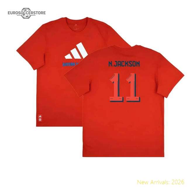 2025-2026 Bayern Munich Seasonal Graphic Tee (Red) (N.Jackson 11)-The Soccer Shirt Hub