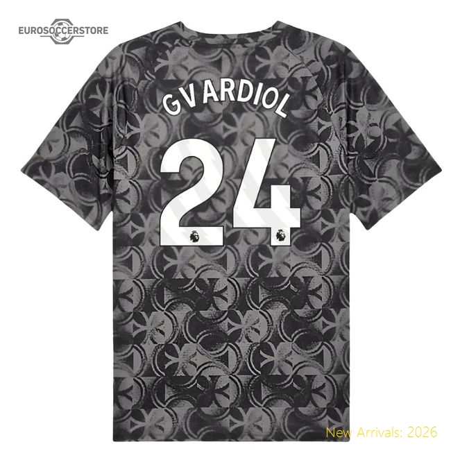 2025-2026 Man City Warm Up Jersey (Black) (Gvardiol 24)-The Soccer Shirt Hub