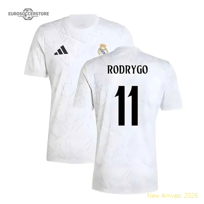 2024-2025 Real Madrid Pre-Match Shirt (White) (Rodrygo 11)-The Soccer Shirt Hub