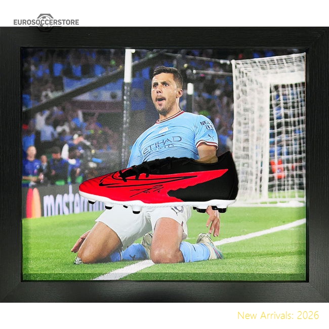 Manchester City FC Rodri Signed Boot (Framed)-The Soccer Shirt Hub