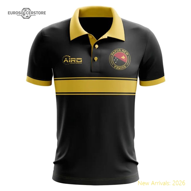 Papua New Guinea Concept Stripe Polo Shirt (Black)-The Soccer Shirt Hub