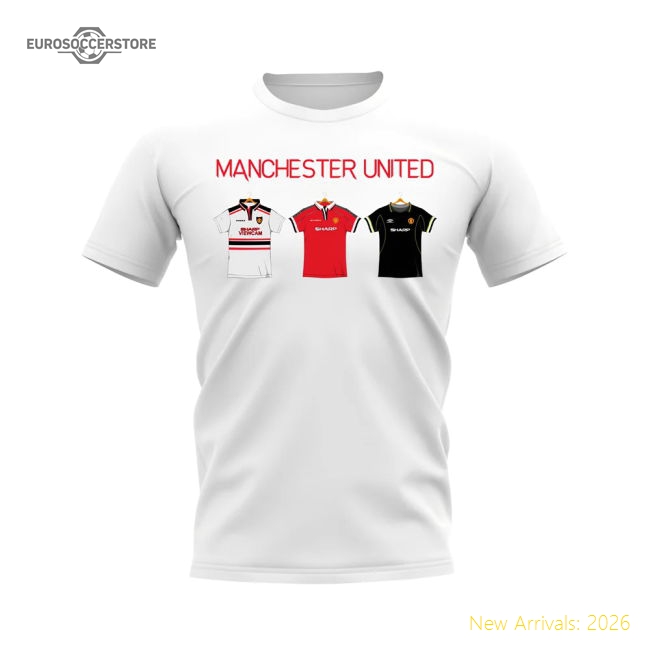 Manchester United 1998-1999 Retro Shirt T-shirt - Text (White) (Scholes 18)-The Soccer Shirt Hub