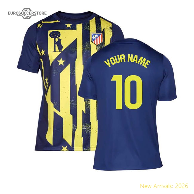 2025-2026 Atletico Madrid Pre-Match Shirt (Blue-Yellow) (Your Name)-The Soccer Shirt Hub
