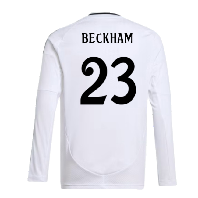 2024-2025 Real Madrid Long Sleeve Home Shirt (Kids) (Beckham 23)-The Soccer Shirt Hub