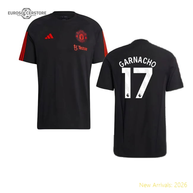 2023-2024 Man Utd Training Tee (Black) (Garnacho 17)-The Soccer Shirt Hub