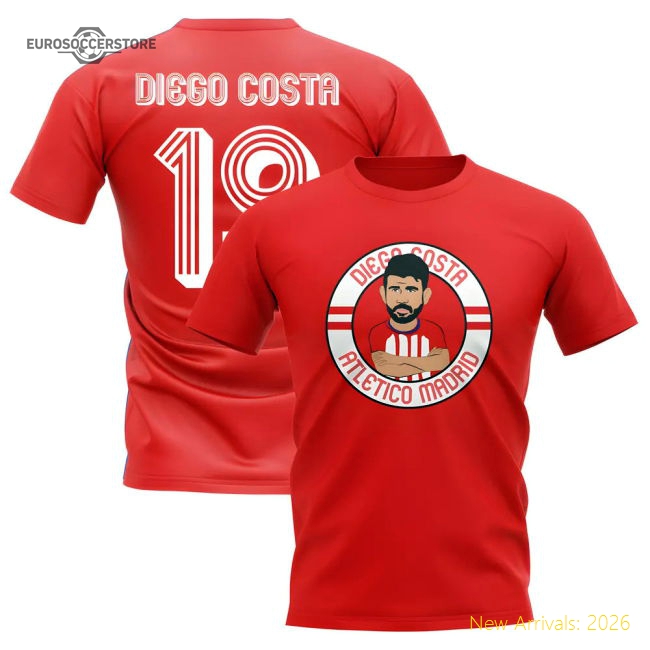 Diego Costa Atletico Madrid Illustration T-Shirt (Red)-The Soccer Shirt Hub