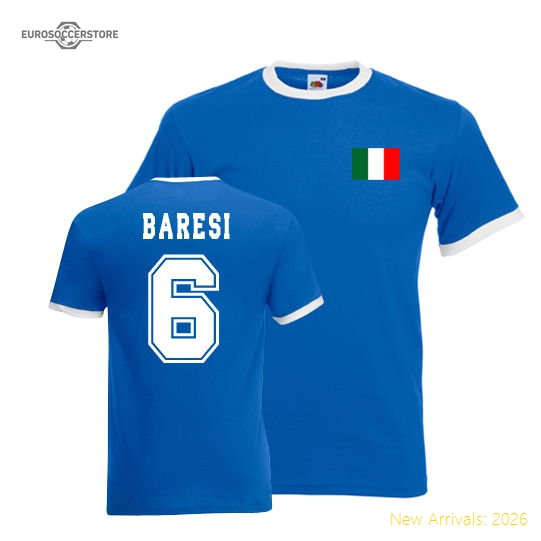 Franco Baresi Italy Ringer Tee (blue)-The Soccer Shirt Hub
