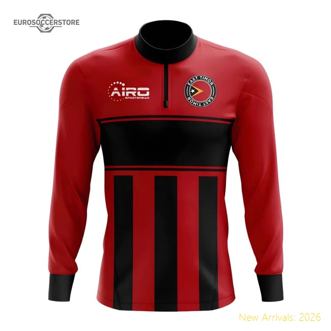 East Timor Concept Football Half Zip Midlayer Top (Red-Black)-The Soccer Shirt Hub