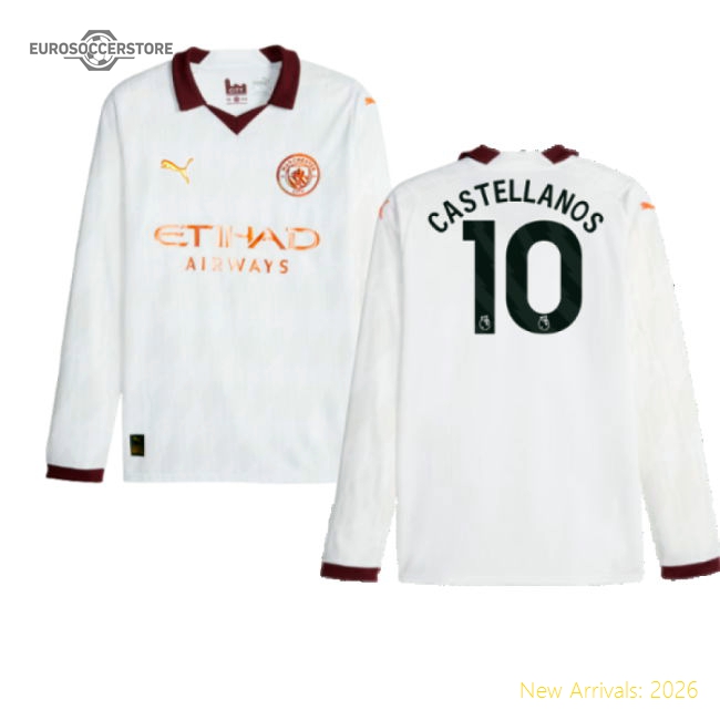 2023-2024 Man City Long Sleeve Away Shirt (Castellanos 10)-The Soccer Shirt Hub