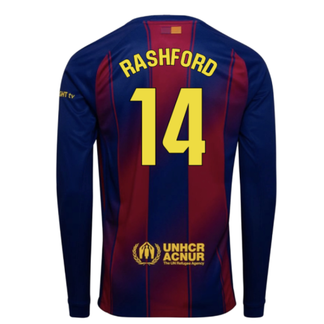 2025-2026 Barcelona Home Long Sleeve Shirt (Rashford 14)-The Soccer Shirt Hub