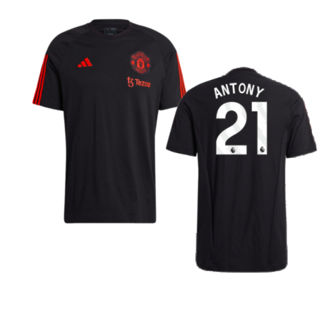 2023-2024 Man Utd Training Tee (Black) (Antony 21)-The Soccer Shirt Hub