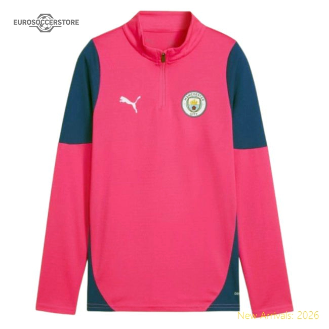 2025-2026 Man City Training 1/4 Zip Top (Fluro Pink) - Kids-The Soccer Shirt Hub