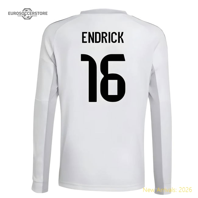 2025-2026 Real Madrid Long Sleeve Home Shirt (Kids) (Endrick 16)-The Soccer Shirt Hub