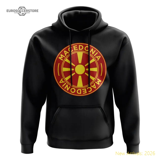 Macedonia Football Badge Hoodie (Black)-The Soccer Shirt Hub