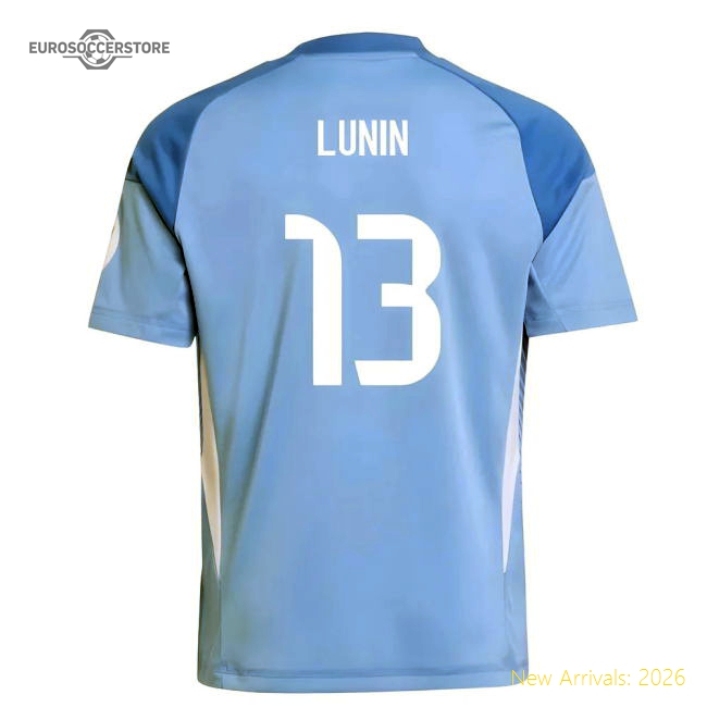 2025-2026 Real Madrid Home Goalkeeper Shirt (Blue) - Kids (Lunin 13)-The Soccer Shirt Hub