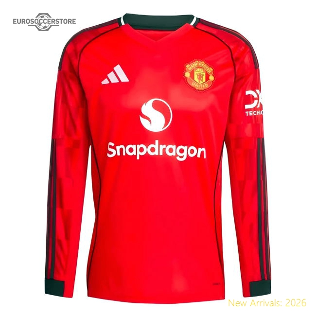 2025-2026 Man Utd Long Sleeve Home Shirt-The Soccer Shirt Hub