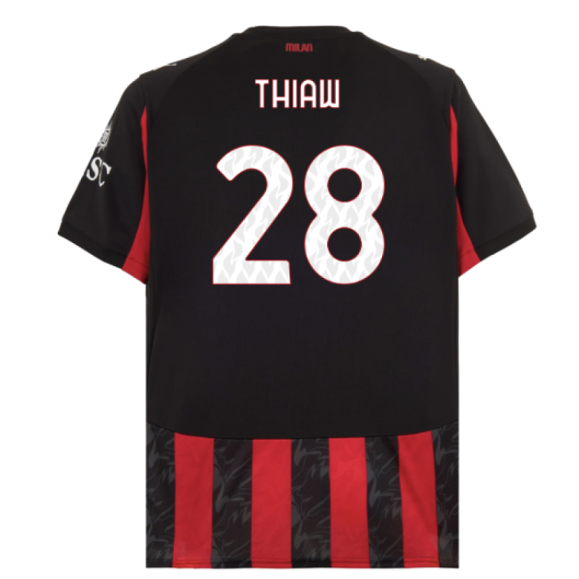 2025-2026 AC Milan Home Shirt (Thiaw 28)-The Soccer Shirt Hub