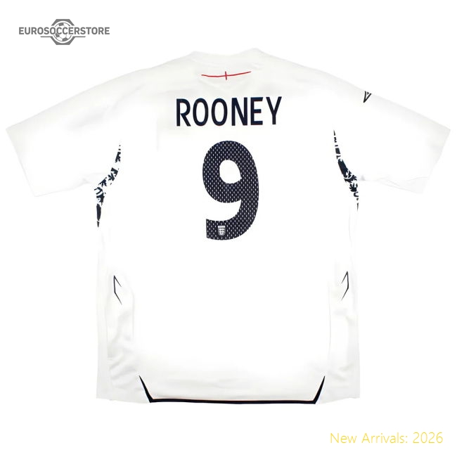 England 2007-09 Home Shirt (XL) Rooney #9 (Excellent)-The Soccer Shirt Hub