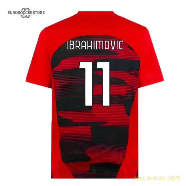 2024-2025 AC Milan Prematch SS Shirt (Red) (Ibrahimovic 11)-The Soccer Shirt Hub