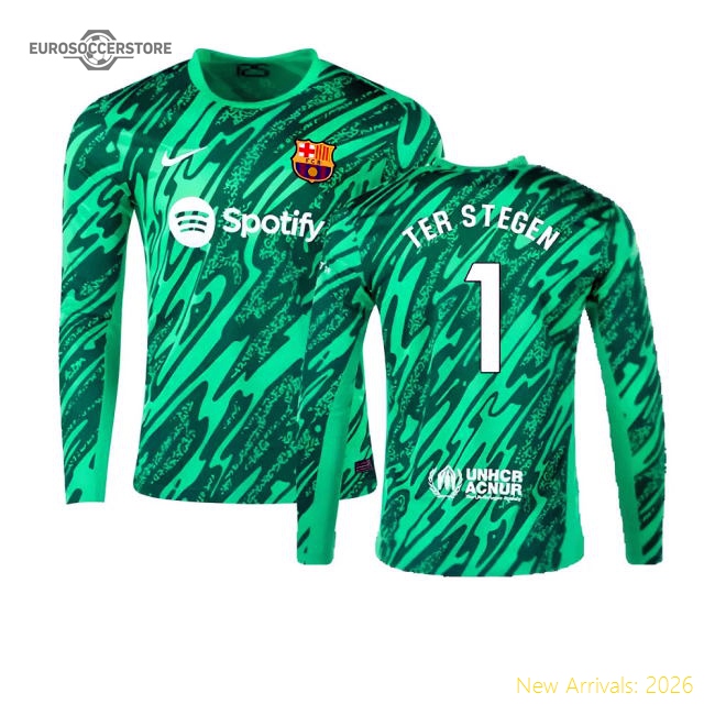 2024-2025 Barcelona Home Goalkeeper Shirt (Green) (Ter Stegen 1)-The Soccer Shirt Hub