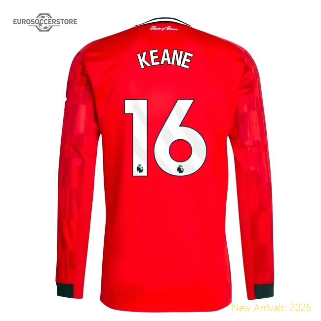 2025-2026 Man Utd Long Sleeve Home Shirt (Keane 16)-The Soccer Shirt Hub