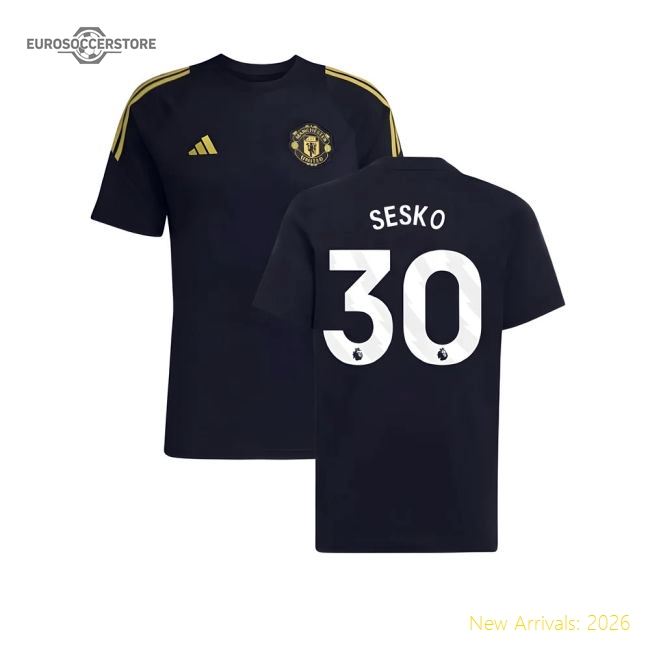 2025-2026 Man Utd EU Training Tee (Black) (Sesko 30)-The Soccer Shirt Hub