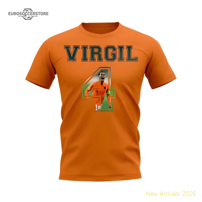 Virgil van Dijk Holland 4 T-Shirt (Orange)-The Soccer Shirt Hub