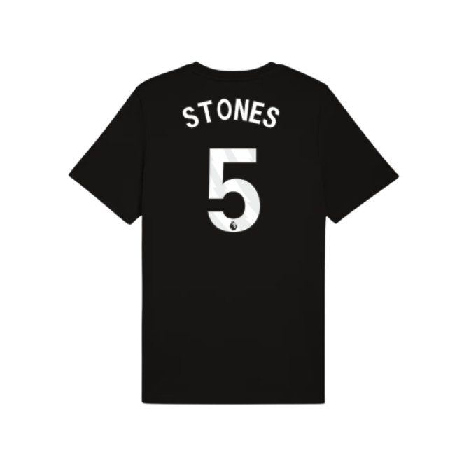 2025-2026 Man City FtblESS Tee (Black) (Stones 5)-The Soccer Shirt Hub