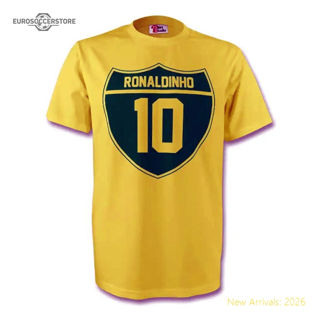 Ronaldinho Brazil Crest Tee (yellow)-The Soccer Shirt Hub
