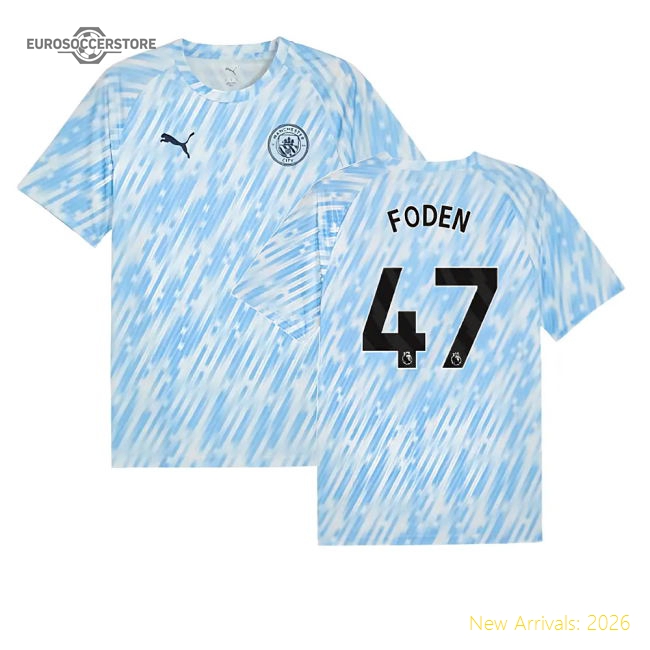 2025-2026 Man City Warm Up Jersey (Silver Sky) (Foden 47)-The Soccer Shirt Hub