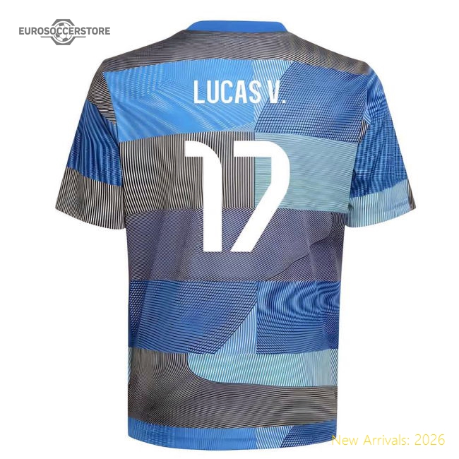 2025-2026 Real Madrid Pre-Match Shirt (Blue) - Kids (Lucas V. 17)-The Soccer Shirt Hub