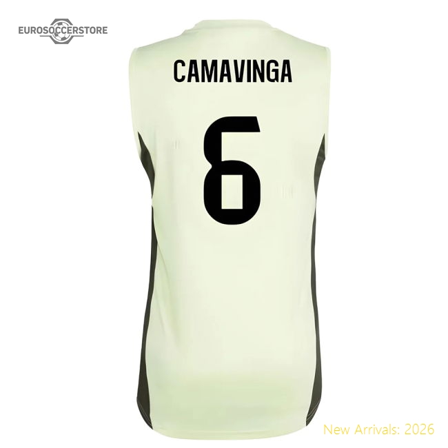 2025-2026 Real Madrid Sleeveless Training Jersey (Almost Lime) (Camavinga 6)-The Soccer Shirt Hub