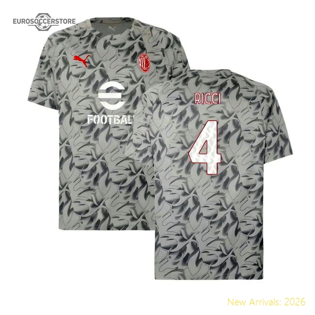 2025-2026 AC Milan Warm Up Jersey (Smokey Gray) (Ricci 4)-The Soccer Shirt Hub