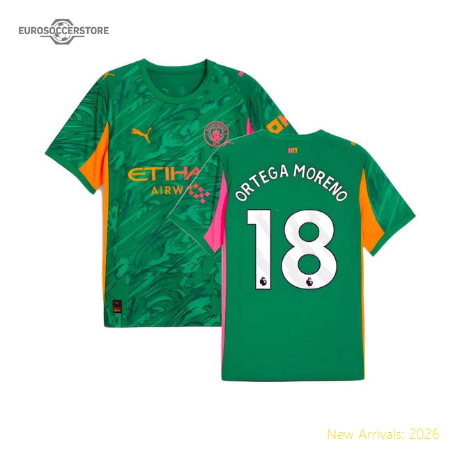 2025-2026 Man City Goalkeeper Away Shirt (Green) (Ortega Moreno 18)-The Soccer Shirt Hub
