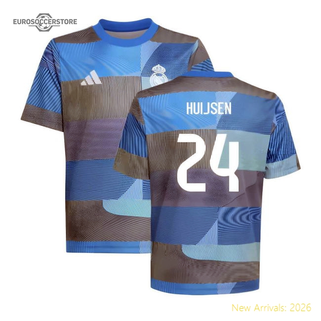 2025-2026 Real Madrid Pre-Match Shirt (Blue) - Kids (Huijsen 24)-The Soccer Shirt Hub
