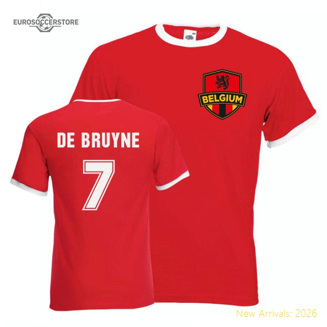 Kevin De Bruyne Belgium Ringer Tee (red)-The Soccer Shirt Hub