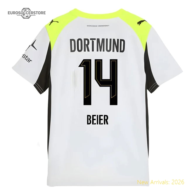 2025-2026 Borussia Dortmund Away Shirt (Kids) (Beier 14)-The Soccer Shirt Hub
