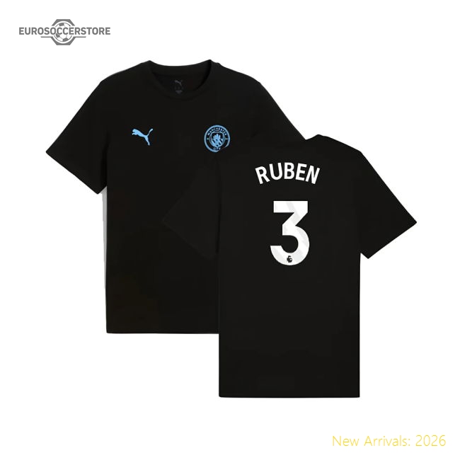 2025-2026 Man City FtblESS Tee (Black) (Ruben 3)-The Soccer Shirt Hub