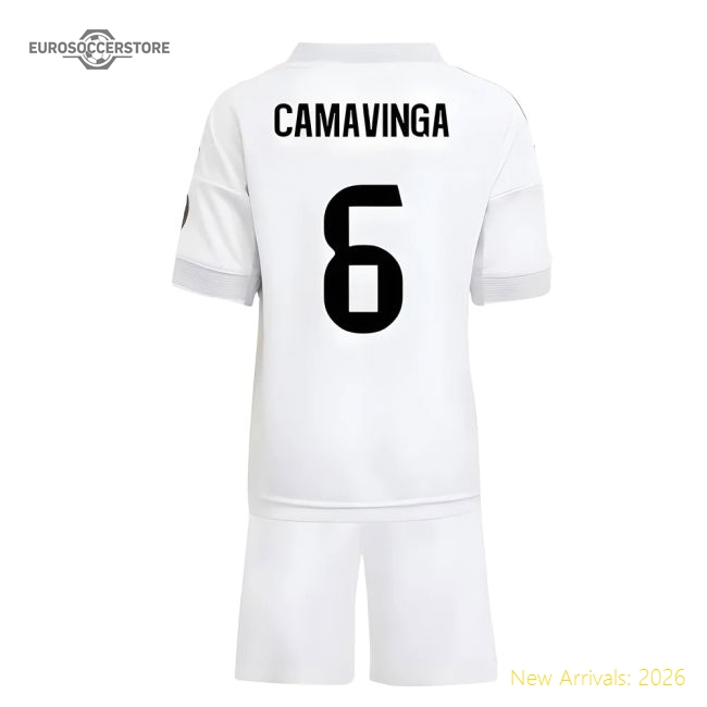 2025-2026 Real Madrid Home Mini Kit (Camavinga 6)-The Soccer Shirt Hub
