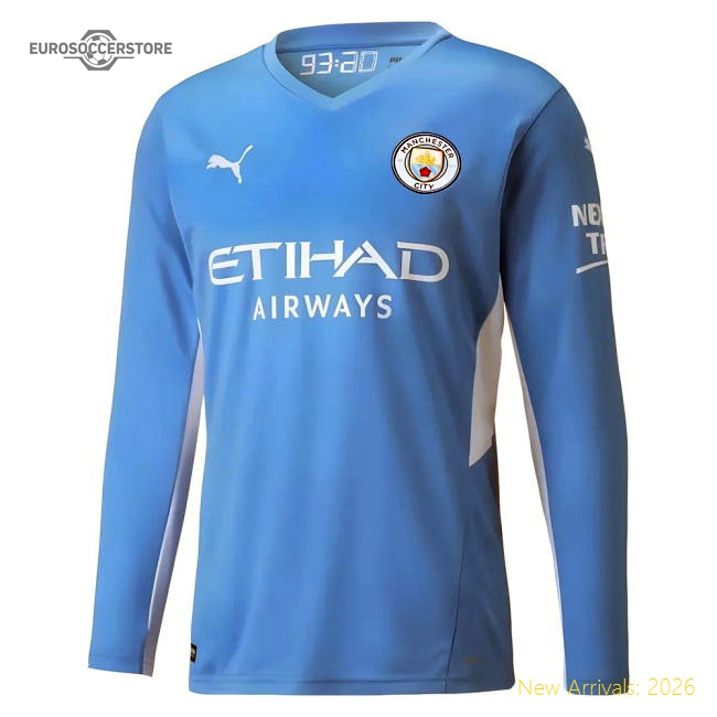 2021-2022 Man City Long Sleeve Home Shirt-The Soccer Shirt Hub